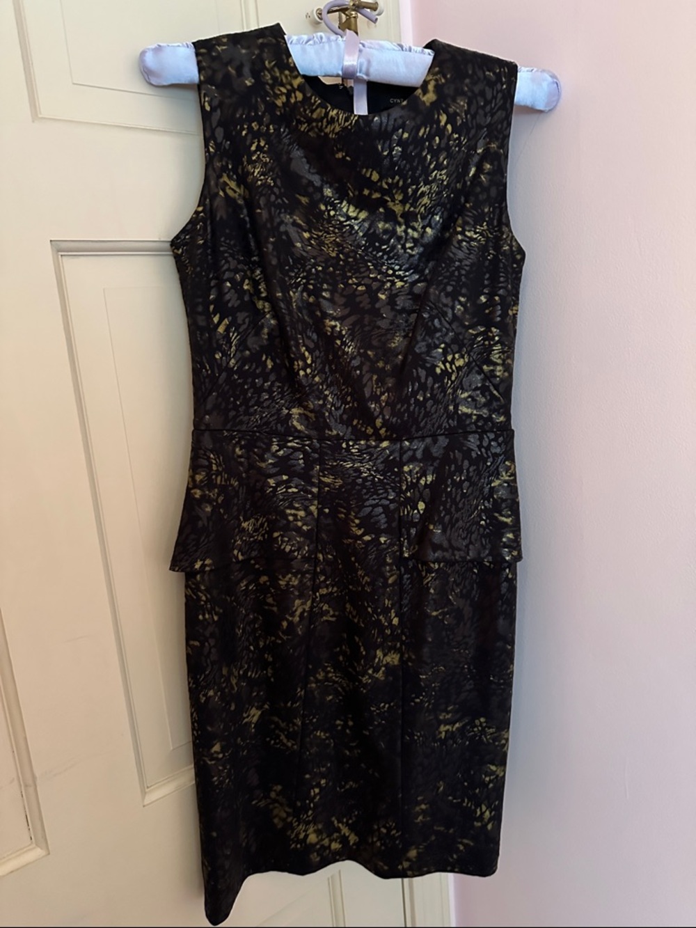 Cynthia Steffe Black Midi Dress with Gold Accents